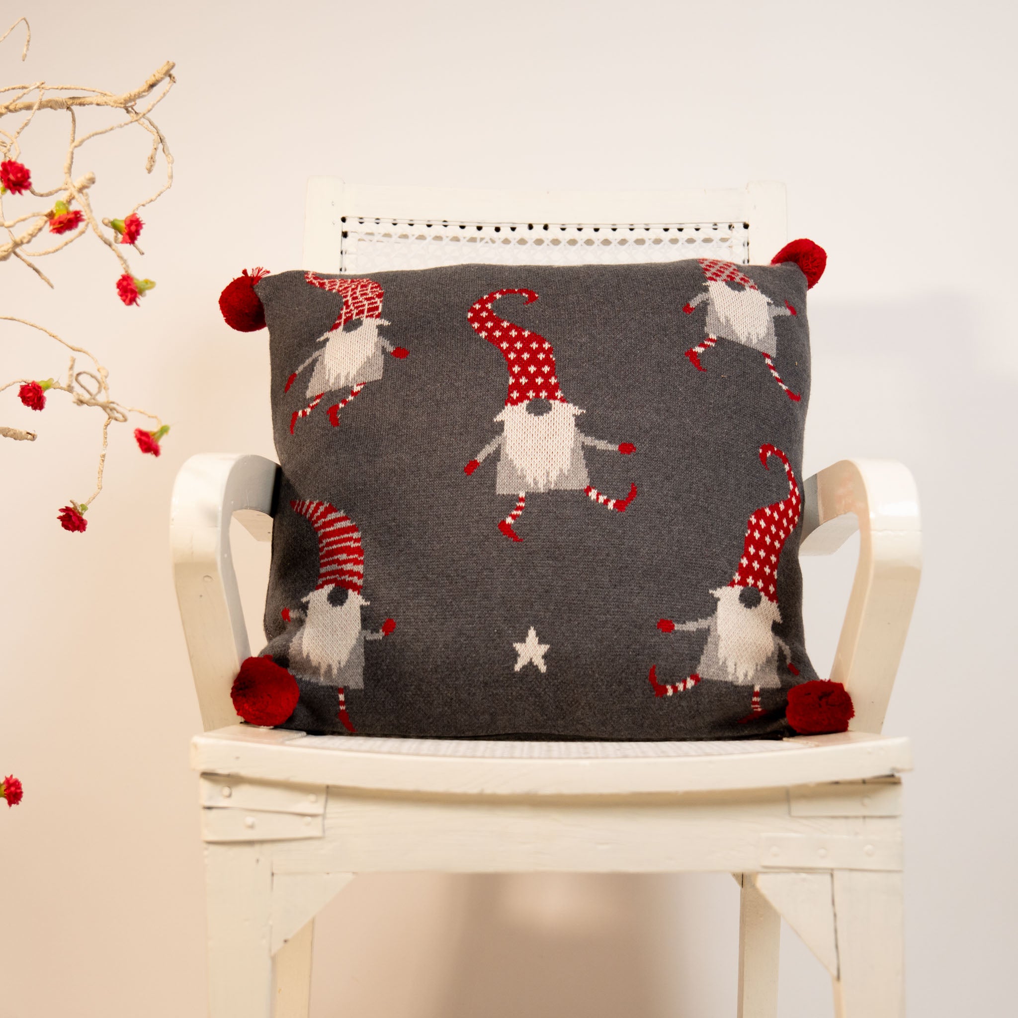 Elves Knitted Cushion Cover (Pack of 1)